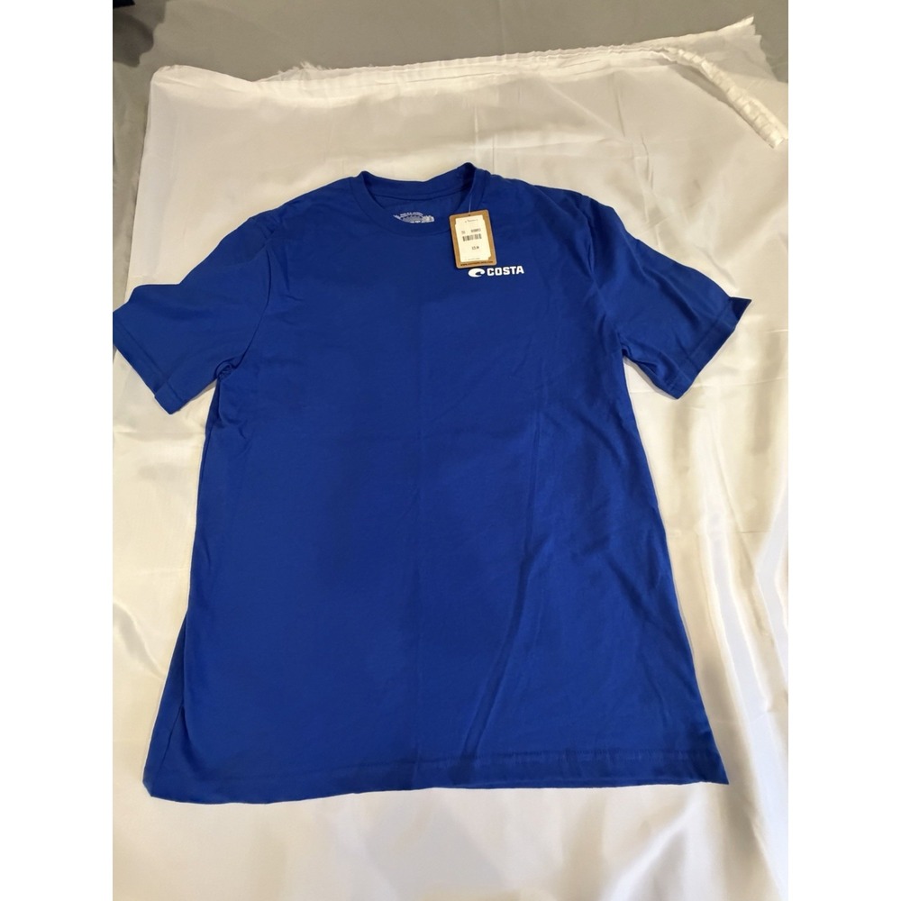Costa Men's 100% Cotton Blue Tshirt Flag Graphic On Back Size SMALL